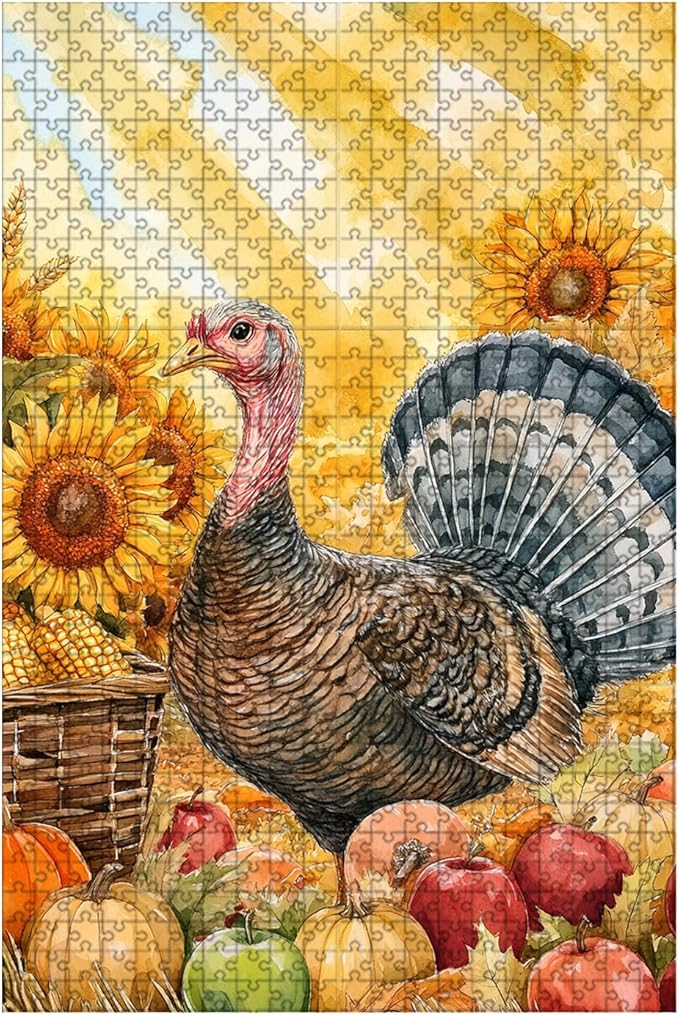 1000 Piece Wooden Jigsaw Puzzle Turkey Thanksgiving Challenging Family Game Night Stress Relief Educational Toy Perfect Home Decor & Time Killing Gift 29.5x19.7 Inch