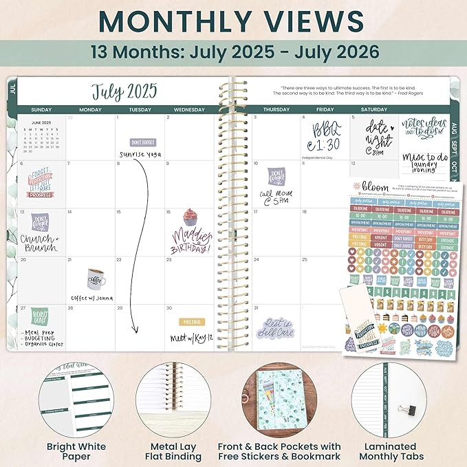 bloom daily planners 2025-2026 (8.5" x 11") Academic Year Day Planner (July 2025 - July 2026) - Weekly & Monthly Dated Agenda Organizer with Stickers & Tabs - Boho Greenery