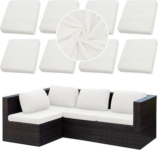 8Pcs Stretch Patio Cushion Cover Outdoor Cushion Cover Replacement Slipcovers Outdoor Cushion Covers Thick Jacquard Textured Twill Fabric Porch Patio Furniture Protector(Cream，Cover，Only)