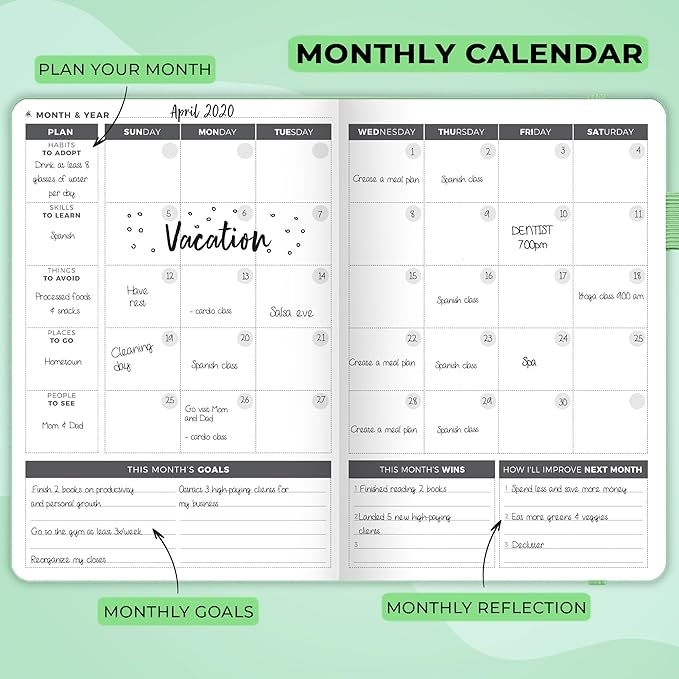 Clever Fox Planner – Undated Weekly & Monthly Planner for Productivity, Time Management & Goals – Organizer Journal – A5 (Mint Green)