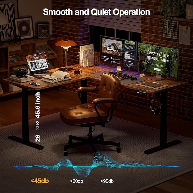 Grandder L Shaped Standing Desk Adjustable Height, Electric Standing Corner Desk, 63 Inch Sit Stand Computer Table with Splice Board, Rustic Brown