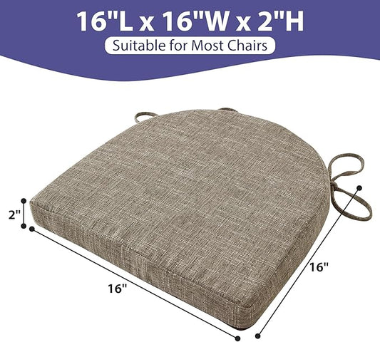 Chair Cushions for Dining Chairs with Ties and Removable Cover, Dining Kitchen Chair Pads with Non-Slip Bottom, High-Resilience Indoor Seat Cushions, 16'' x 16'' x 2'', Set of 2, Khaki