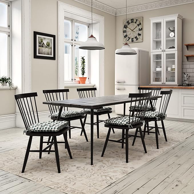 Barnett Home Decor Classic Check Navy Blue Dining Chair Pad with Ties - 15 x 17 Size Small Chair Cushion - Latex Foam Fill - Machine Washable, Reversible, 100% Cotton Plaid, Made in USA