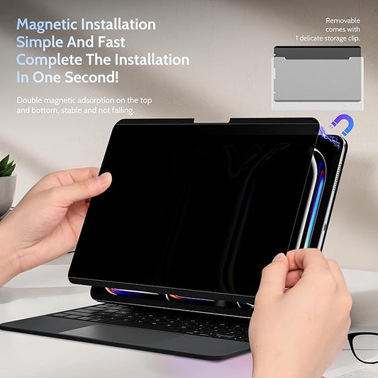 4-Way Magnetic Privacy Screen for iPad Pro 13 Inch 7th (2024, M4),360 Removable Anti Blue Light Glare Spy Private Filter, High Sensitive Bubble-Free Easy Install Black Security Screen Protector