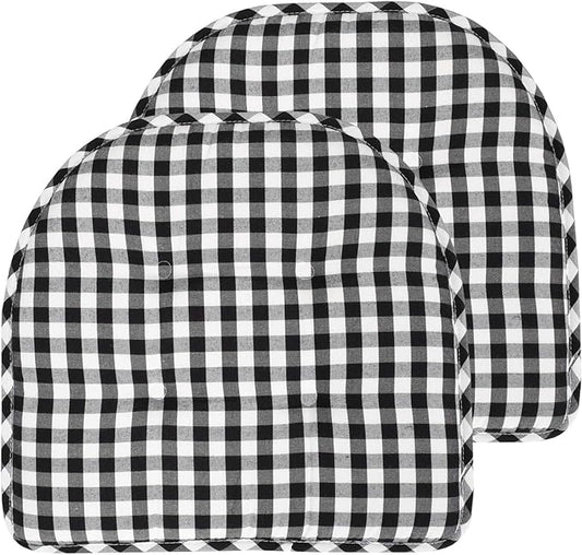 Sweet Home Collection Chair Cushion Memory Foam Pads Tufted Slip Non Skid Rubber Back U-Shaped 17" x 16" Seat Cover, 2 Count (Pack of 1), Checkered Black/White