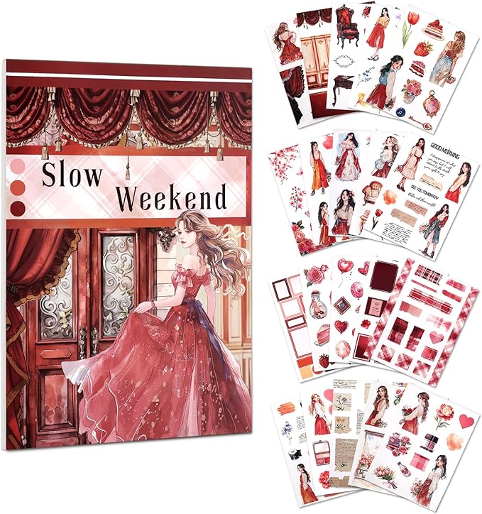 AVECMOI Love Scrapbooking Stickers for Journaling Supplies, Happy Planner Sticker Book with 234 Images, Paper & PET Sticker for Card Making, Collage, Paper Crafts, A5 (Rose)