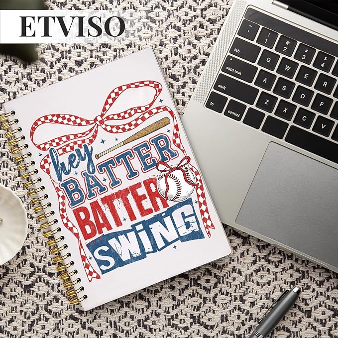 Checkered Coquette Bow Baseball Notebook, Baseballs Lover Gifts Notebooks for Note Taking, Baseballs Player Gifts Journal, Baseball Batter Batter Swing Journals for Writing, 5.5x8.3 Inch