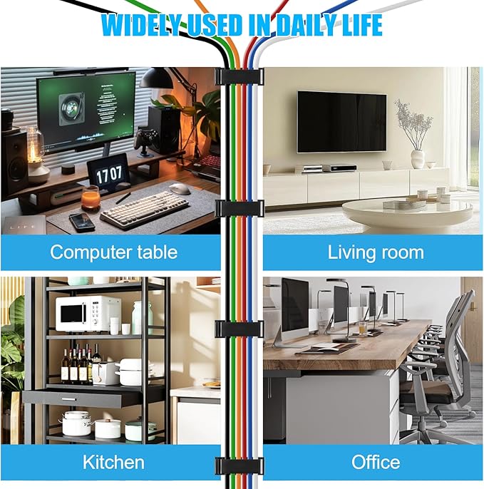 XHF 100 PCS Self Adhesive Cable Clips(L) Black,Wire Clips Cable Management Wire Organizer Cord Holder for Under Desk, Car, Wall, TV PC Ethernet Cable