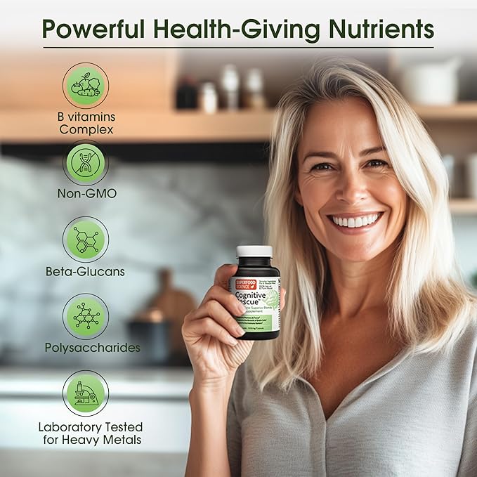 Cognitive Rescue, Lion's Mane Mushroom Capsules w/ Lion's Mane Dual Extract, Nootropics, Brain Supplement for Memory and Focus, Mushroom Immune Support w/ B Vitamins Complex, BioPerine, 60 capsules