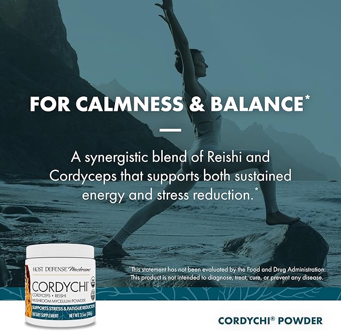 Host Defense CordyChi Powder - Energy & Immune Support Supplement - Cordyceps & Reishi Mushroom Supplement for Relaxation & Respiratory Support - Aids Against Tiredness - 3.5 oz (66 Servings)*