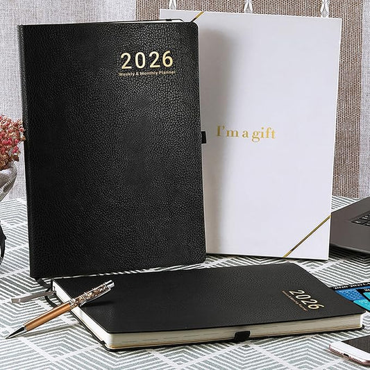 2026 Planner - JAN 2026 - DEC 2026, Planner Weekly and Monthly, Planner 2026, 8.5" x 11", Leather Cover Planners with Thick Paper, Back Pocket with Notes Pages, Black