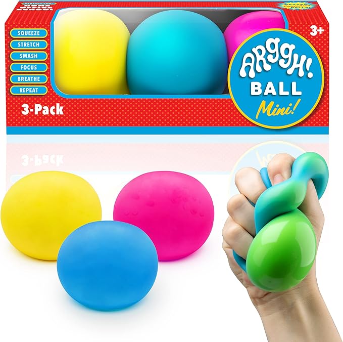 Power Your Fun Arggh Mini Stress Balls for Adults and Kids - 3pk Squishy Stress Balls, Color Changing Resistance Fidget Toys, Sensory Stress Relief Squeeze Toys Squishy Toy (Yellow, Pink, Blue)