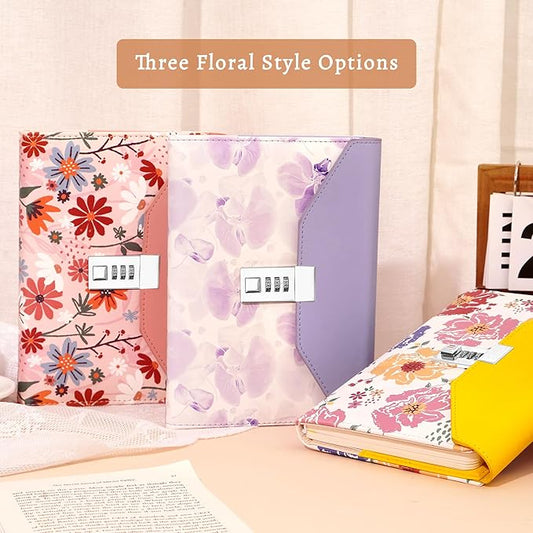 CAGIE Floral Diary with Lock for Women, Teen Girls Journal with Lock, Hardcover Refillable Women Journal with Pen, 6.3 x 8.5 Inch