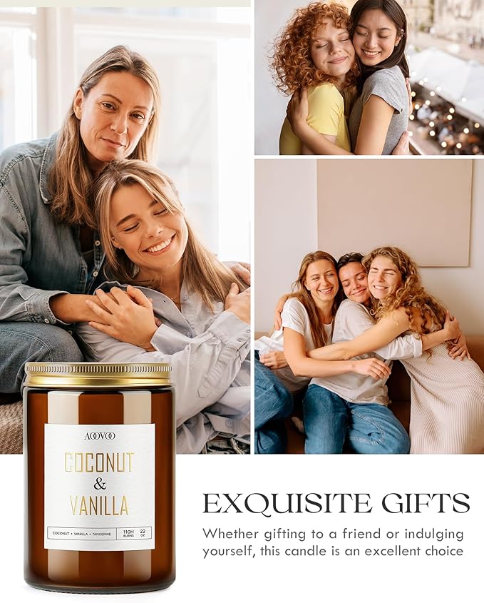 AOOVOO Vanilla Coconut Candle - Large Scented Candles 22oz, Soy Candles, Aromatherapy Candle, Soy Wax Candle