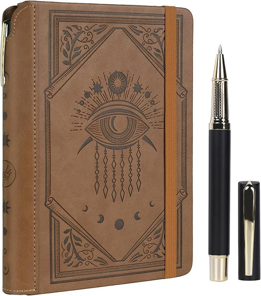 TIEFOSSI Lined Journal Notebook for Women Men, Leather Journal with Pen, A5 Evil Eye Hardcover Notebook for Work, Journaling, Travel & School, 100 GSM Thick Paper, 320 Numbered Pages, 6.2 x 8.3 in