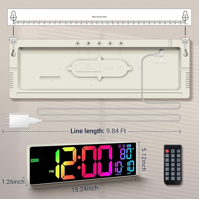 16.5" Large Digital Wall Clock: 11 RGB Colors Wall Mount Decor Clock for Living Room Bedroom Office Classroom, House Warming Gifts New Home Decor, Birthday Gifts for Men Women Khaki