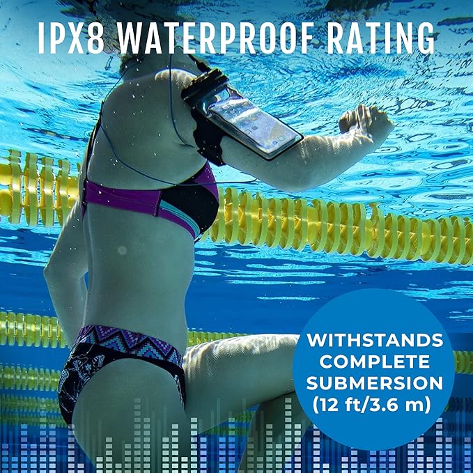 H2O Audio Surge+ 100% Waterproof Headphones - Noise Canceling, Sweatproof, IPX8 Swim Earbuds with Bass Boost, Multiple Earplug Sets, for Swimming, Running & Underwater Activities - Black/Blue