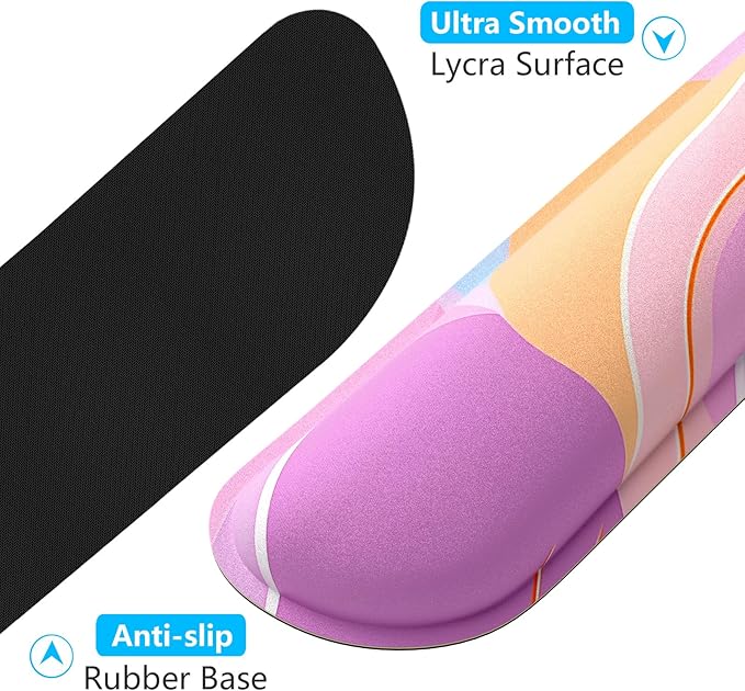 Dapesuom Enlarge Keyboard Wrist Rest, Memory Foam Wrist Cushion for Desk Mats Support, Typing Pain Relief Keyboard Mouse Pad Rests Set with Non-Slip Base for Gaming Laptop Computer, Purple Abstract