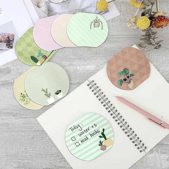 8Styles Plant Sticky Notes Cute, Spring Theme Note Pads Set, Fishbowl Shape Funny Leaf Sticky Notes, Aesthetic Succulent Notepads for School Office Work Supplies (50 Sheets Per Pad)
