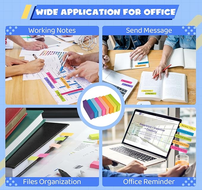 24 Pack Sticky NotesTabs Pads,2400 Sheets Index Tabs,2.99 * 0.62in Small Self-Stick Page Markers,8 Bright Colors Page Flags Mini Self-Stick Pads to Post for Office,School,Home,Meeting,Back to School