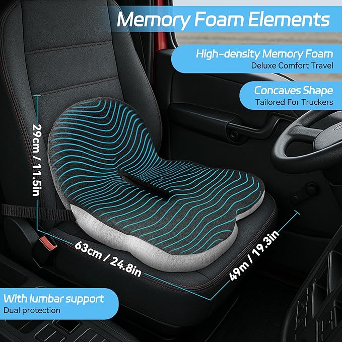 Trucker seat Cushions for Long Sitting, semi Truck seat Cushion with Lumbar Support, Truck seat Cushion for Back Pain and Supporting The HIPS, Trucker Essentials (YTZD0001, Average Size)