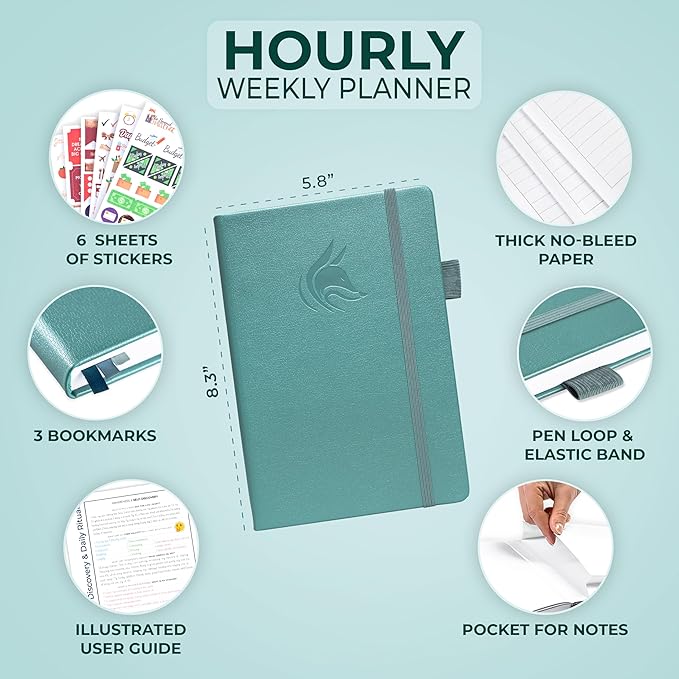Clever Fox Planner Schedule – Undated Weekly & Monthly Life Planner with Time Slots, Appointment Book & Daily Organizer, A5 (Aquamarine)