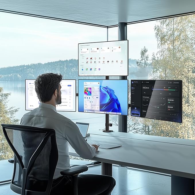 WALI Quad Monitor Mount for 13-27 Inch Screens, Fully Adjustable 4 Monitor Stand with Swivel, Tilt, Rotation, Clamp & Grommet Base Kit, Max Load 22lbs per Screen (M004S), Black