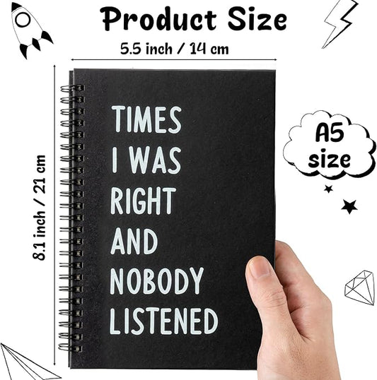 GioXtra Funny Office Notebook - 2Pcs MY BRAIN and TIMES Humorous Work Quote A5 Spiral Notebook Black Hardcover Diary Notepad Office Coworker White Elephant Gift College Student Gag Gift Birthday Favor