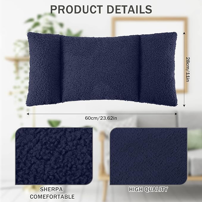 Queekay Fleece Lumbar Support Pillow 3 Section Back Pillow Office Chair for Back Support Comfortable Lumbar Cushion for Car Seat Pain Relief Sofa Rest(Deep Blue)