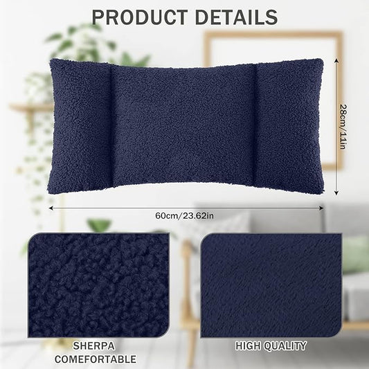 Queekay Fleece Lumbar Support Pillow 3 Section Back Pillow Office Chair for Back Support Comfortable Lumbar Cushion for Car Seat Pain Relief Sofa Rest(Deep Blue)