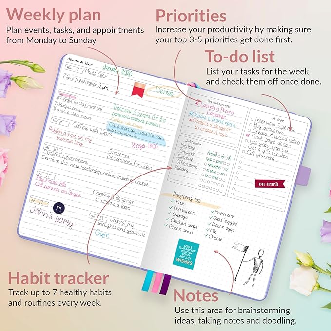 GoGirl Planner and Organizer for Women – A5 Size Weekly Planner, Goals Journal & Agenda to Improve Time Management, Productivity & Live Happier. Undated – Start Anytime, Lasts 1 Year – Lavender