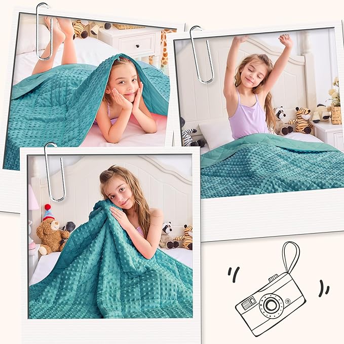 yescool Weighted Blanket Kids 10 lb Teal Cooling Weighted Throw Blanket Minky Plush Heavy Blankets Microfiber Small Blankets Fleece Warm Weighted Comforter, 40 * 60in