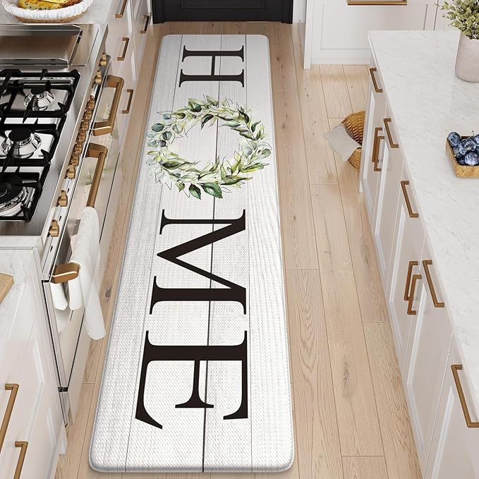 KIMODE Kitchen Mats Cushioned Anti Fatigue, Farmhouse Rugs for Kitchen Rug Runner Stain Resistant, Ergonomic Standing Kitchen Floor Mat, Non Slip Waterproof Kitchen Sink Rug, 20" x 71", White