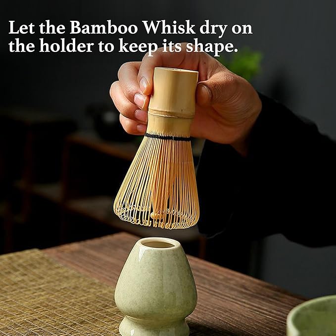 Green Matcha Whisk Set – 7 Pcs Japanese Matcha Kit, Bowl (Chawan) with Spout, Bamboo Whisk (Chasen) & Holder, Scoop (Chashaku), Sifter, Tea Towel – Perfect for Matcha Lovers & Tea Ceremony