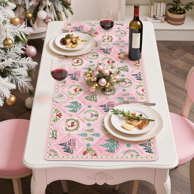 iCasso Christmas Desk Mat, Pastel Pink Mouse Pad, Desk Protector Mat, Extra Large Office Matt for Desktop, Anti-Slip XXL Big Mousepad with Stitched Edges for Computer Keyboard