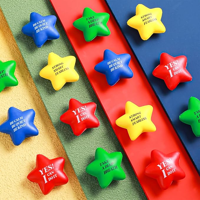 Kasyat 20 Pcs Star Stress Balls - 2.16" Motivational Squeeze Toys for Adults, Teens, Students & Party Favors