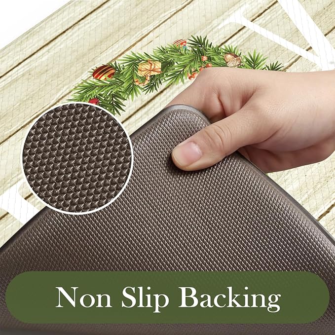 KIMODE Christmas Kitchen Mat 2PCS,Anti Fatigue Farmhouse Kitchen Rugs Non Slip,Waterproof Kitchen Floor Mat,Cushioned Comfort Standing Mat,Christmas Decorations for Home Kitchen