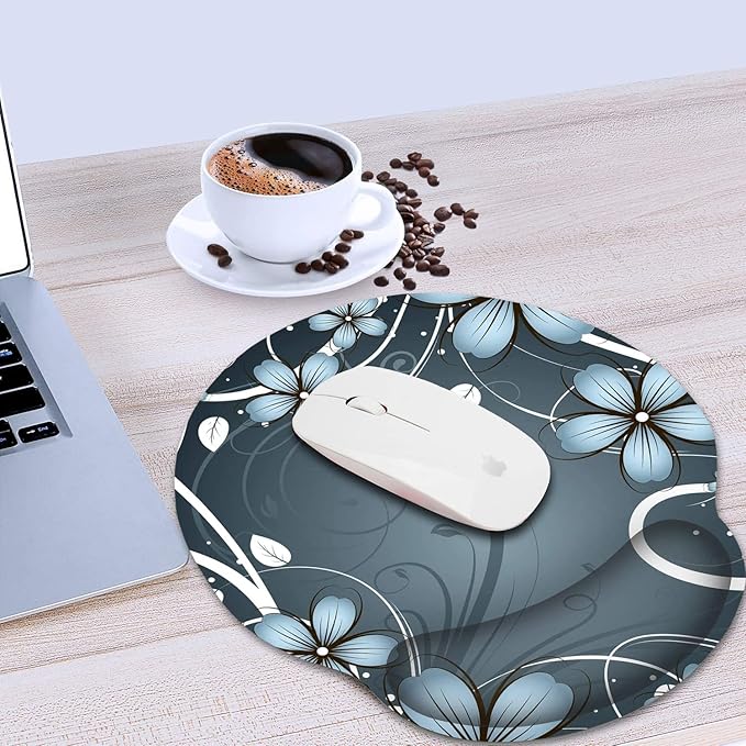RICHEN Ergonomic Mouse Pad with Wrist Support,Non-Slip Rubber Base for Computer Laptop & Mac,Lightweight Rest for Home,Office & Travel (Blue Flowers)