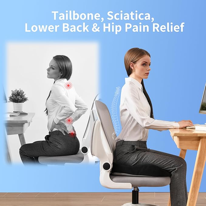 Seat Cushion for Office Chair, Gel & Memory Foam Chair Cushion, Sciatica & Coccyx Pain Relief Cushion for Long Sitting Office Workers, Car Drivers