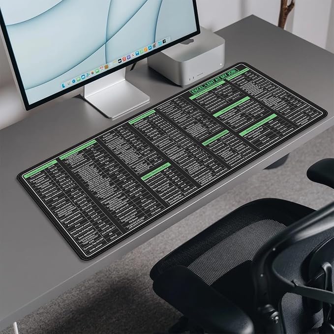 Large Extended Excel Shortcuts Mouse Pad Desk Pad,Excel Software Excel Shortcuts Mouse Mat,Stitched Edges Non-Slip Waterproof Rubber Base Mousepad for Office Desk Mat(27.5X11.8 in)