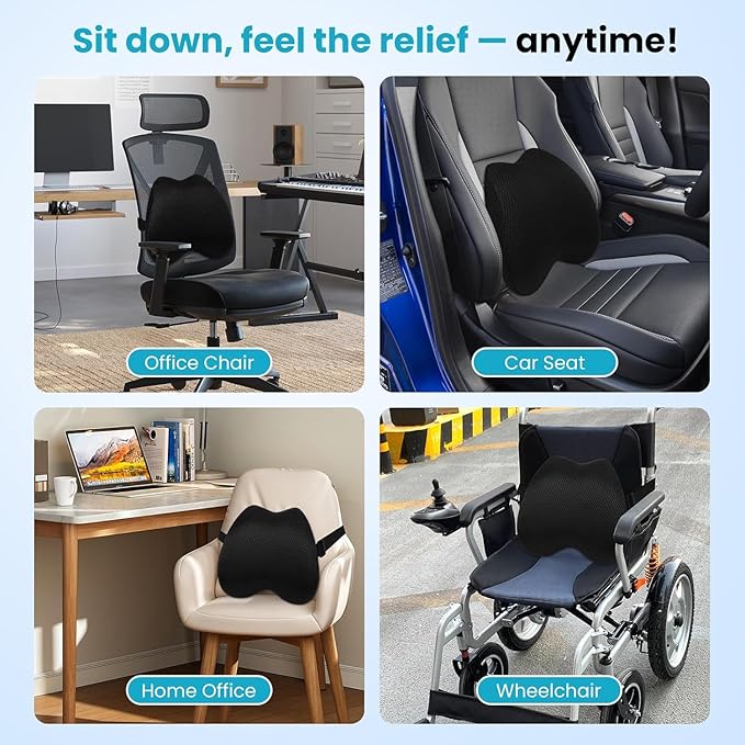 Lumbar Support Pillow Office Chair Car Back Pillow, Ergonomic Lower Back Pain Relief Breathable Air Fiber Cushion for Long Sitting Worker Driver & Handicapped, Adjustable Strap (Dark Grey)