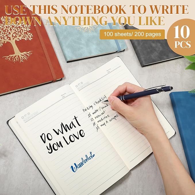 10 Pack Lined Journal Notebook A5 Leather Hardcover Journals for Writing 200 Pages 10 Colors Notepad for Travel Work School Office Business Note Taking Diary 5.7" x 8.3" (Retro Color)