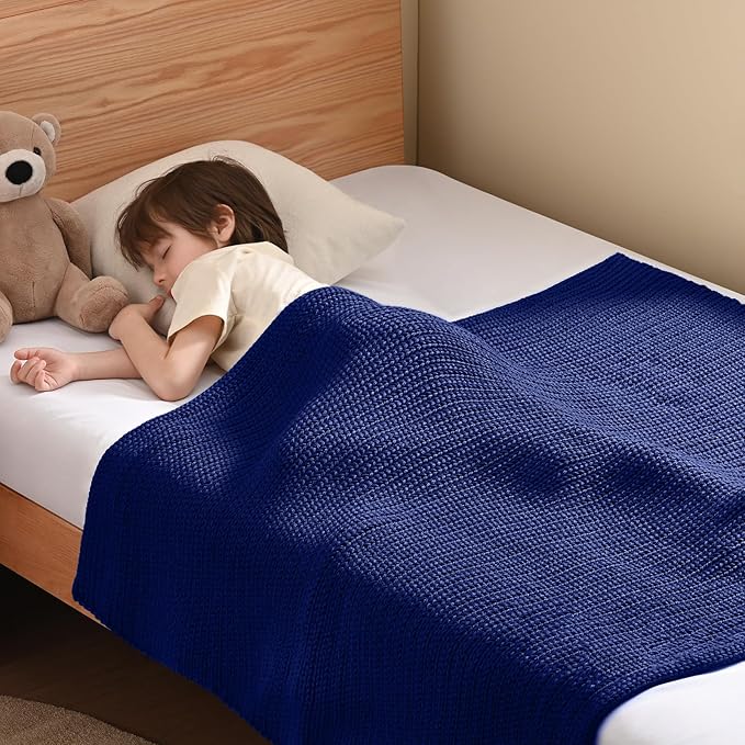 Guohaoi Knitted Weighted Blanket Kids (Blue 36"x48" 5lbs) No Beads Cooling Heavy Blanket, Home Decor Breathable Chunky Knit Throw Blanket for All-Season Use