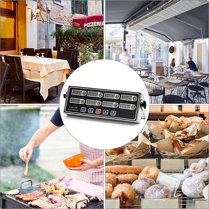 QWORK 2 Pack 8-Channel Multi-Timer Kitchen Clock, Led Digital Cooking Timer