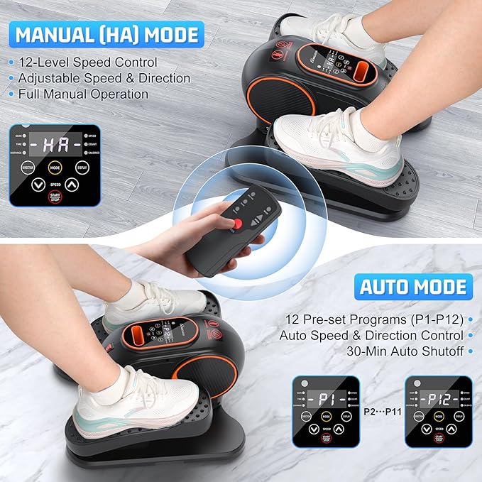 ANCHEER Under Desk Elliptical, 24-in-1 (12 Auto & 12 Manual) Elliptical Machine with Wireless Remote&Dual-Direction, Quiet Compact Leg Exerciser for Home Office