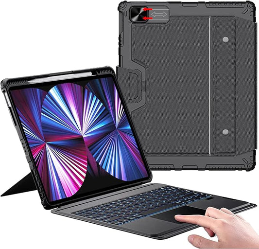 Nillkin iPad Air 13 inch Case Keyboard (M3,2025/M2,2024), Slide Camera Cover, iPad Pro 12.9 Protective Case with 7 Colors Backlit Wireless Detachable Keyboard, Trackpad and Pencil Holder