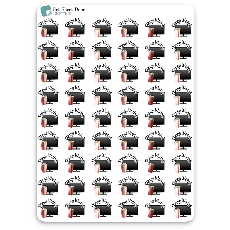 Binge Watch Planner Sticker / 54 Fun Vinyl Stickers/TV Me Time Self Care Netflix Hulu Stream/Essential Productivity Life Planner/Bullet Bujo Journal/Todo Appointments (3 Sheets, Matte Vinyl)