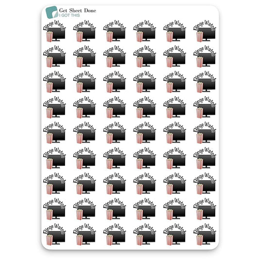 Binge Watch Planner Sticker / 54 Fun Vinyl Stickers/TV Me Time Self Care Netflix Hulu Stream/Essential Productivity Life Planner/Bullet Bujo Journal/Todo Appointments (1 Sheet, Matte Vinyl)