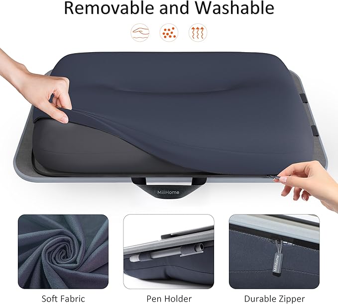 Lap Desk, Lap Desk with Cushion, Fits up to 17 inch Laptop, Pillow Designed, Portable Laptop Stand with Tray, Pad & Phone Holder, Home Office for Bed/Couch/Car/Reading/Writing, MillHome (Gray)