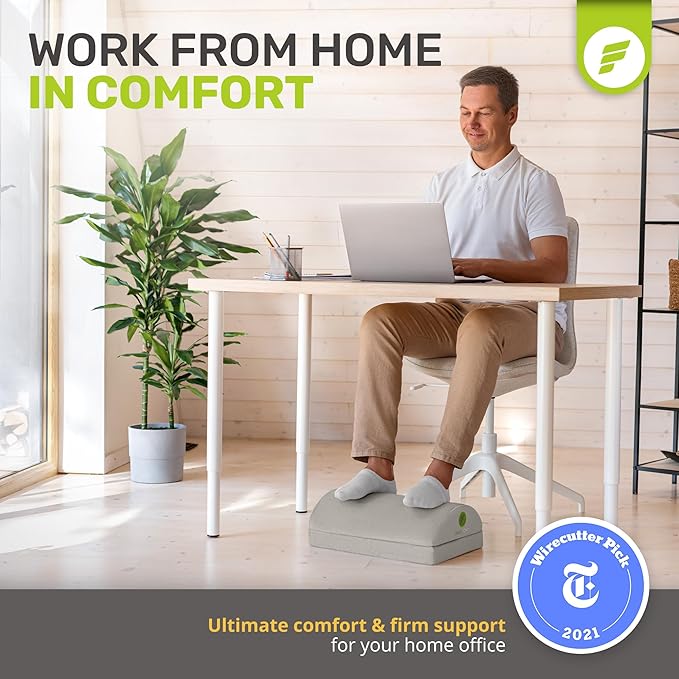 ErgoFoam Foot Rest for Under Desk at Work - Chiropractor Endorsed 2in1 Adjustable Premium Under Desk Footrest - Ergonomic Desk Foot Rest with High-Density Compression-Resistant Velvet Soft Foam (Grey)
